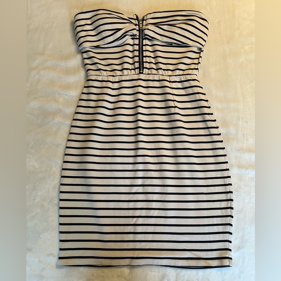 Striped Black and White Strapless Dress - Picture 1 of 3